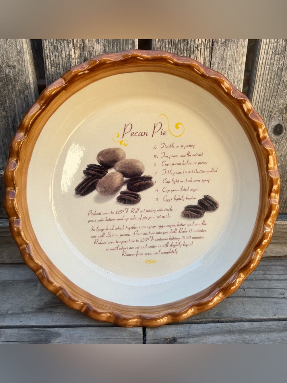 Vintage Ceramic Pecan Pie Dish with Recipe